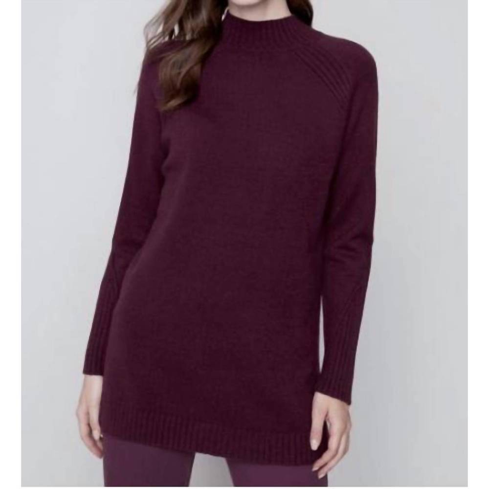 NEW CHARLIE B mock neck raglan sleeve sweater in port